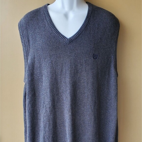 Chaps Men Grey/Gray Vneck Sweater Pullover Vest - Picture 3 of 13